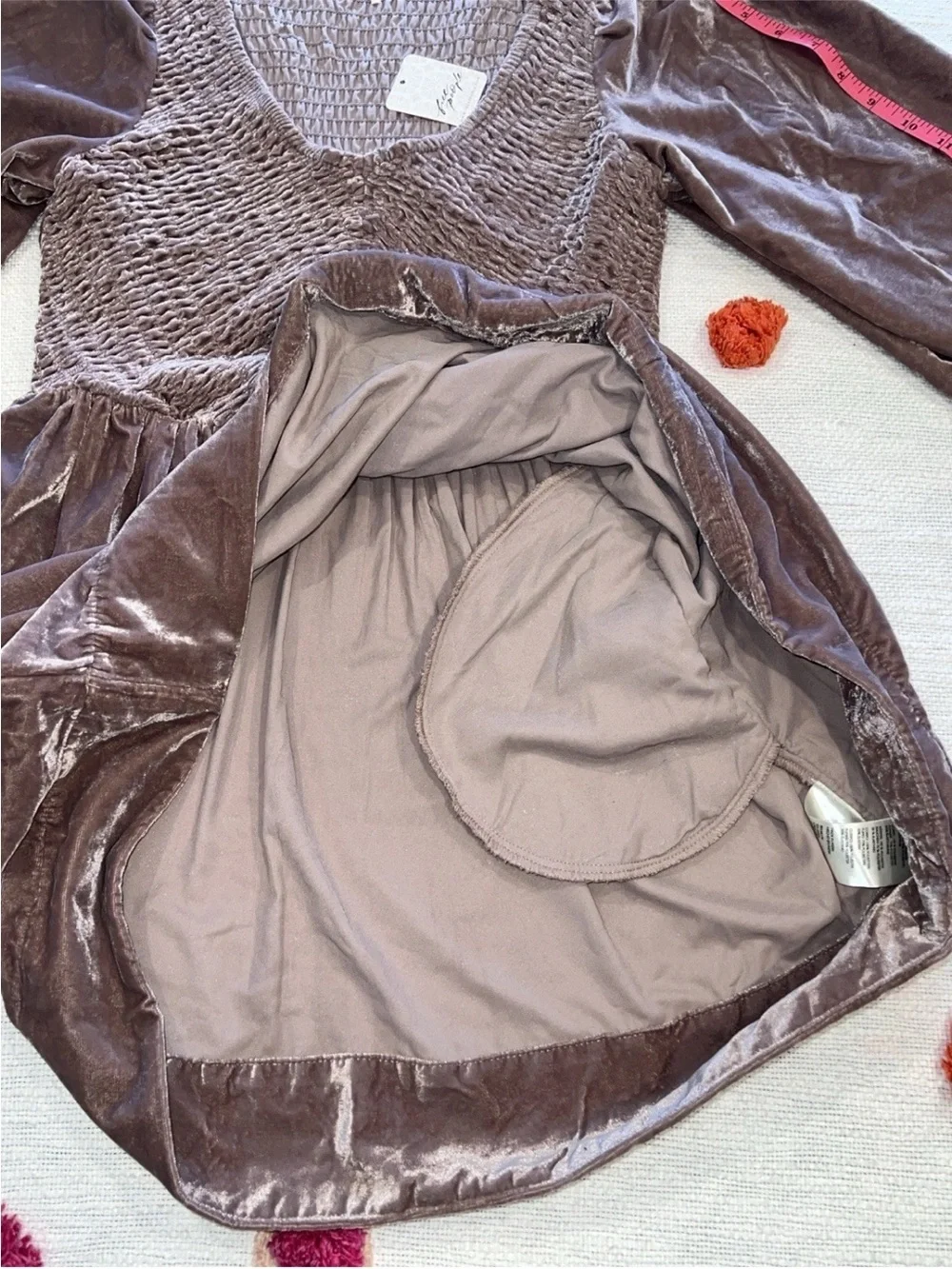 NWT Free People Farrier Velvet Smocked Mini Dress Pink/Mauve XS